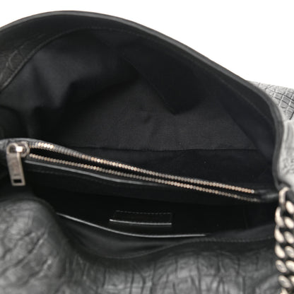 Saint Laurent Calfskin Crocodile Embossed Medium West Hollywood Monogram Fold-Over Black 6 of 14