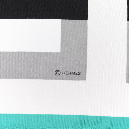 Hermes Silk Lettres Au Carre Scarf 90 Gris Noir Menthol 3 of 4