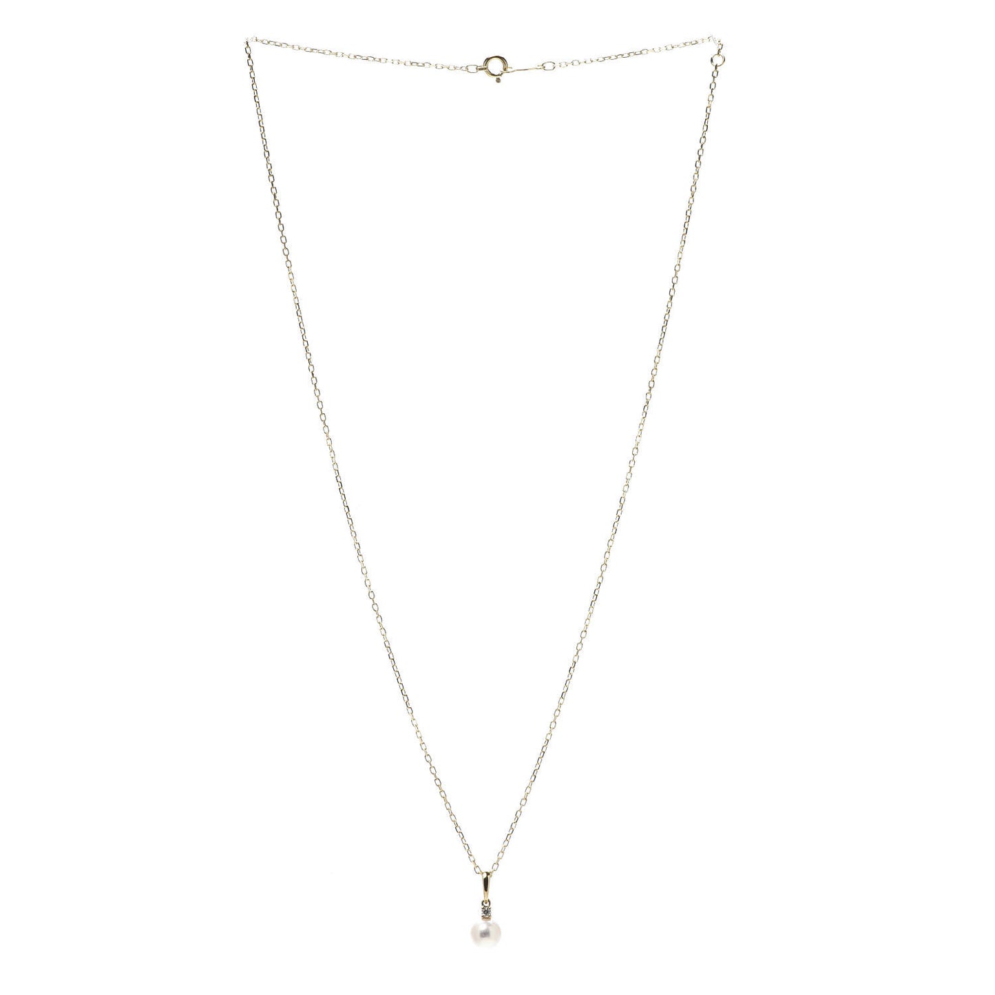 18K Yellow Gold Diamond Akoya Pearl 6mm Drop Pendant Necklace
