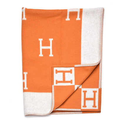 Hermes Wool Cashmere Signature Avalon Blanket Ecru Potiron 3 of 4