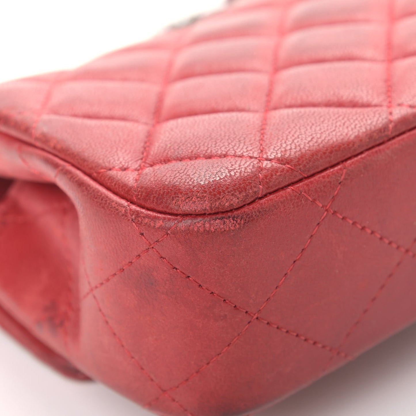 Lambskin Quilted Extra Mini Rectangular Flap Red
