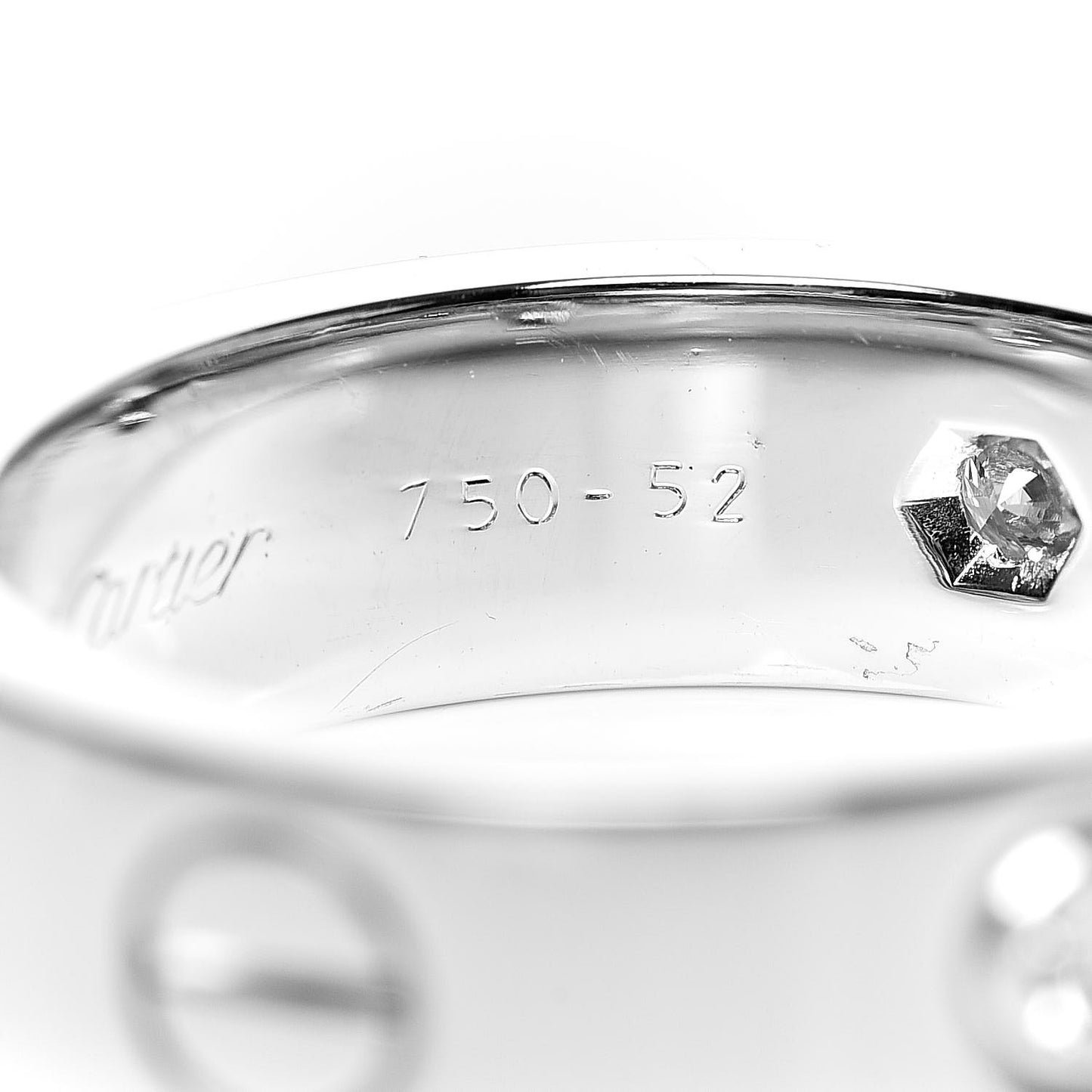 18K White Gold 3 Diamond 5.5mm LOVE Ring 52 6