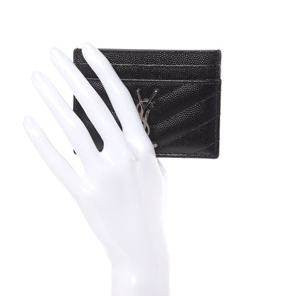 Saint Laurent Grain De Poudre Matelasse Chevron Monogram Credit Card Case Black 2 of 7