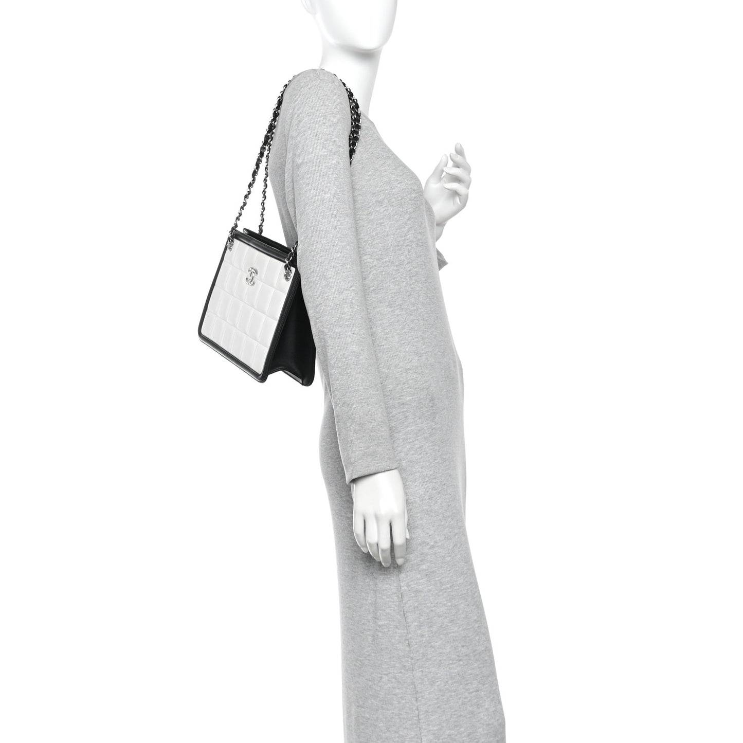 Lambskin Calfskin Small Chocolate Bar Tote White Black