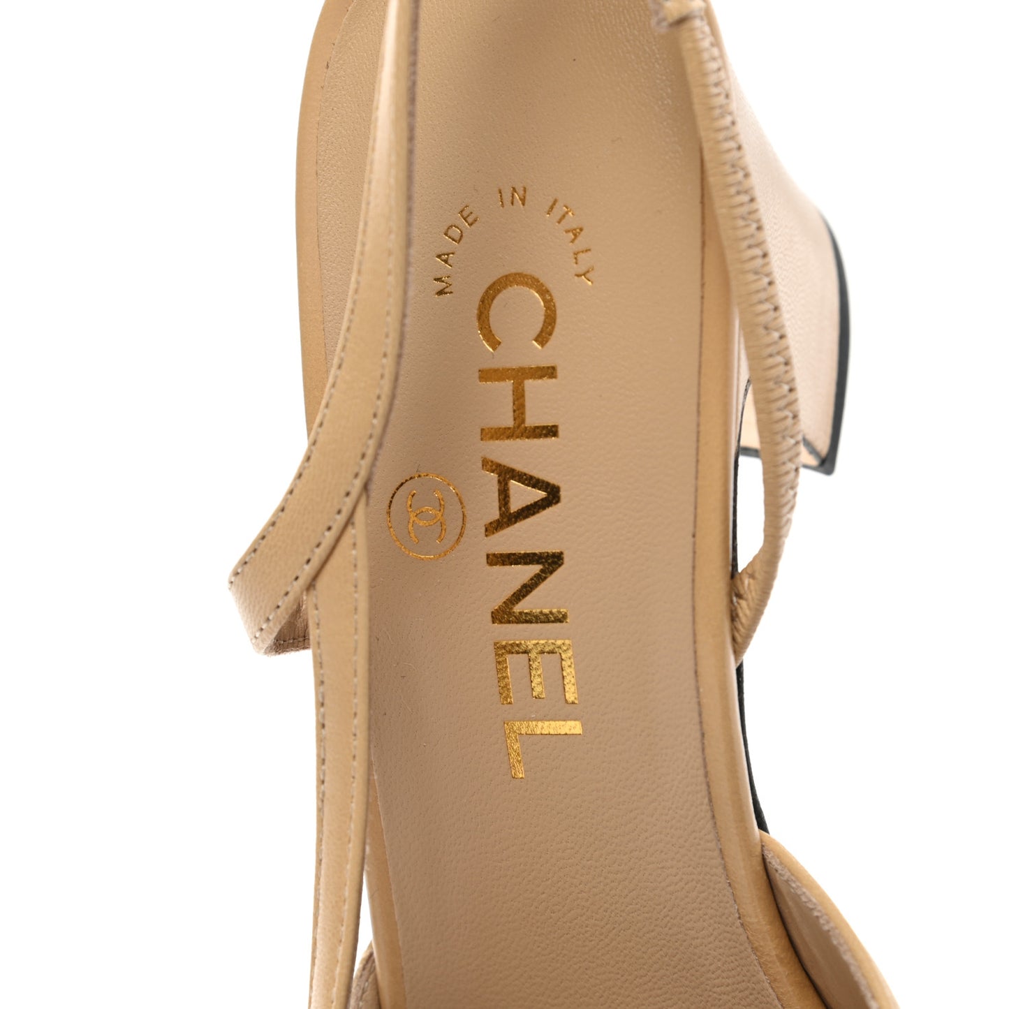 Goatskin Grosgrain Cap Toe CC Slingback Pumps 38.5 Beige Black