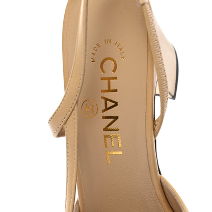 Chanel Goatskin Grosgrain Cap Toe CC Slingback Pumps 38.5 Beige Black 7 of 9