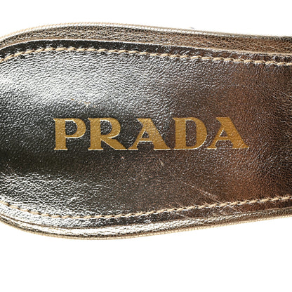 Prada Nappa Logo Quilted 65mm Block Heel Slide Sandals 41 Gold 7 of 8