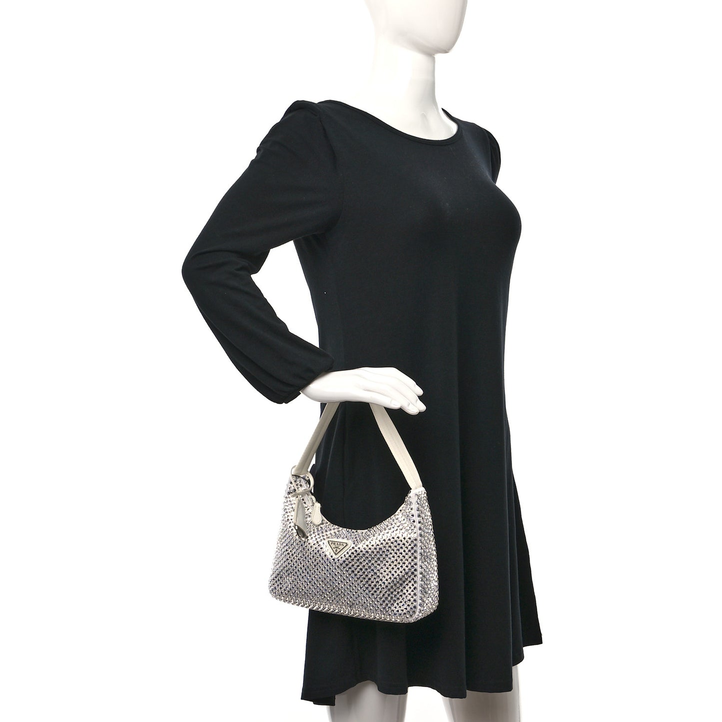 Satin Crystal Mini Re-Edition 2000 Bag White