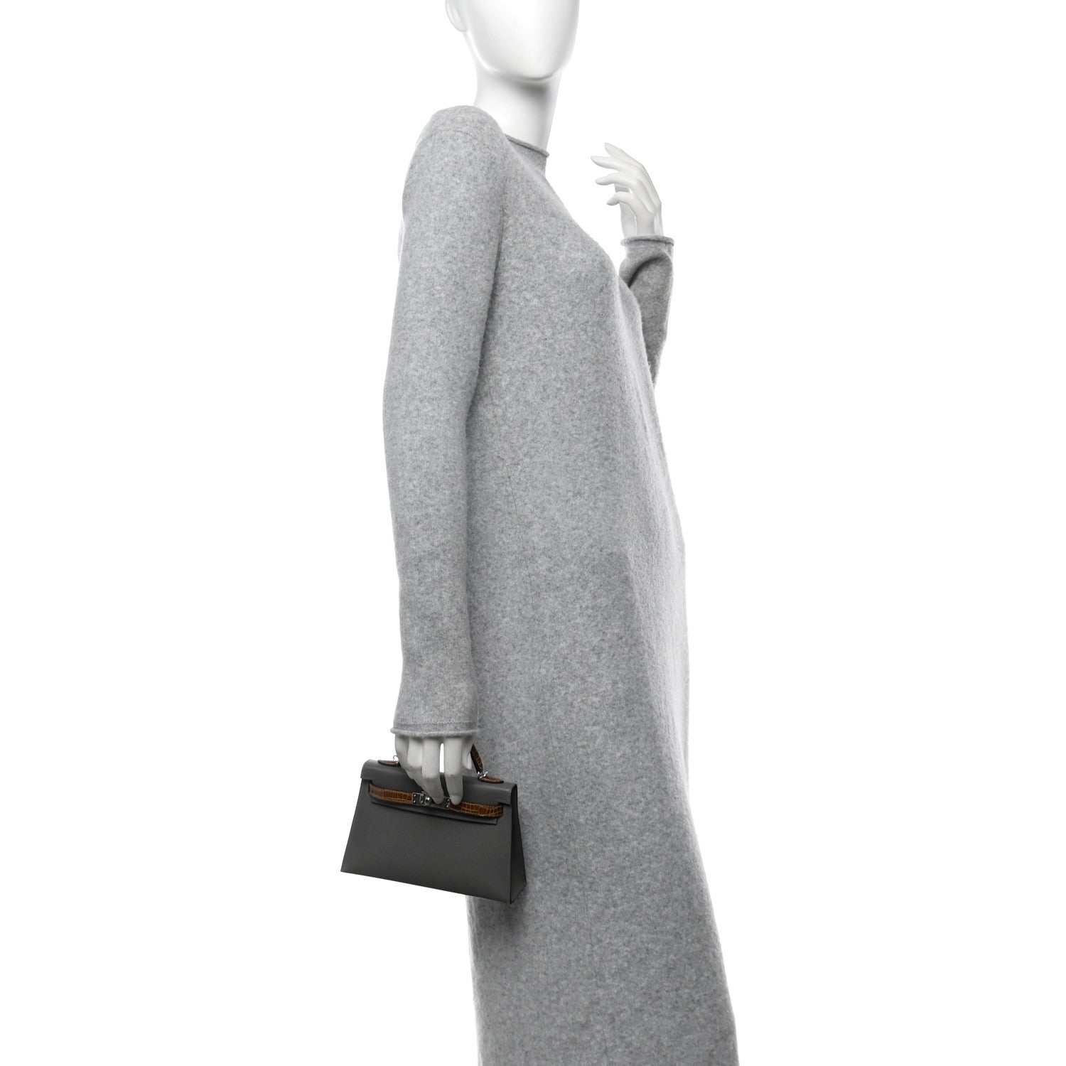 Hermes Madame Calfskin Shiny Alligator Mini Kelly Sellier Touch 20 Gris Meyer Ficelle 3 of 11