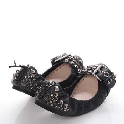 Miu Miu Goatskin Studded Buckle Ballet Flats 36 Denim 4 of 11
