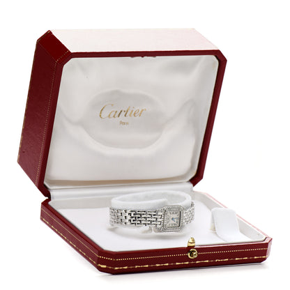 Cartier 18K White Gold Diamond Bezel 17mm Double Row Panthere Quartz Watch 5 of 5