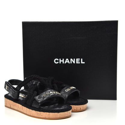 Chanel Cord Lambskin Quilted Logo Sandals 37 Black 11 of 11
