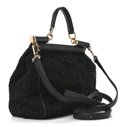 Dolce & Gabbana DOLCE & GABBANA Calfskin Lace Miss Sicily Satchel Black 3 of 14