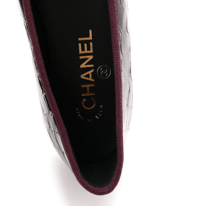 Chanel Patent Calfskin Crocodile Embossed Ballerina Flats 36.5 Dark Burgundy Black 8 of 10