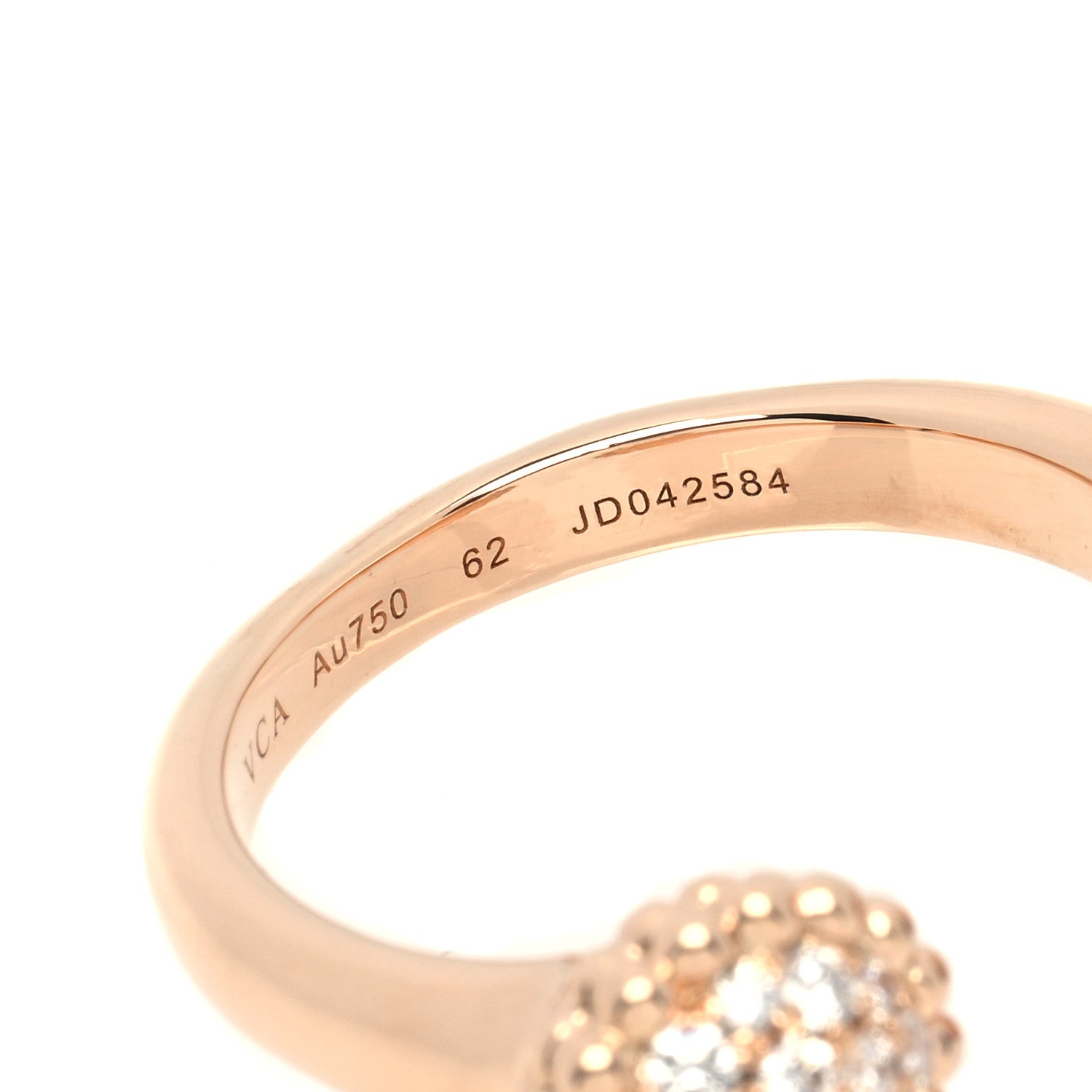 Van Cleef & Arpels 18K Rose Gold Diamond Carnelian Perlee Couleurs Between The Finger Ring 62 10 4 of 5
