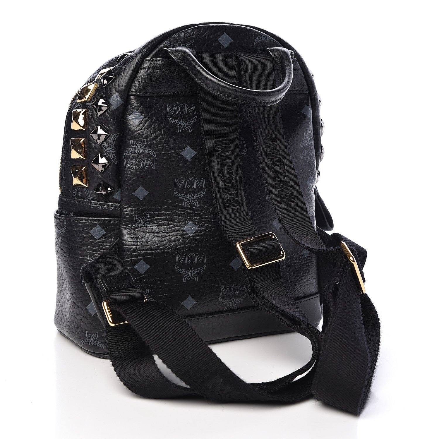 MCM Visetos Bi-Color Studded Mini Stark Backpack Black Scooter Red 3 of 10