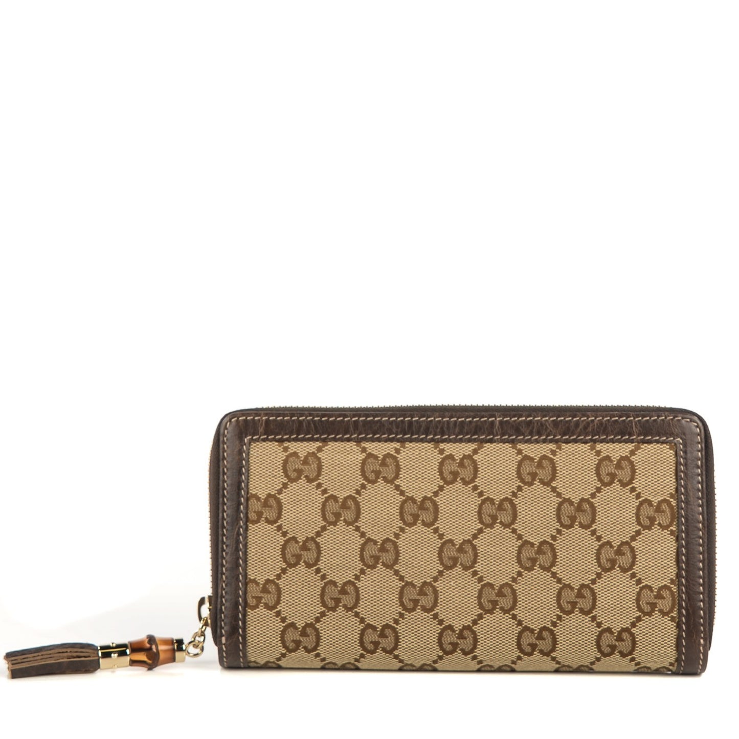 Monogram Calfskin Bamboo Tassel Zip Around Wallet Beige Ebony Chocolate