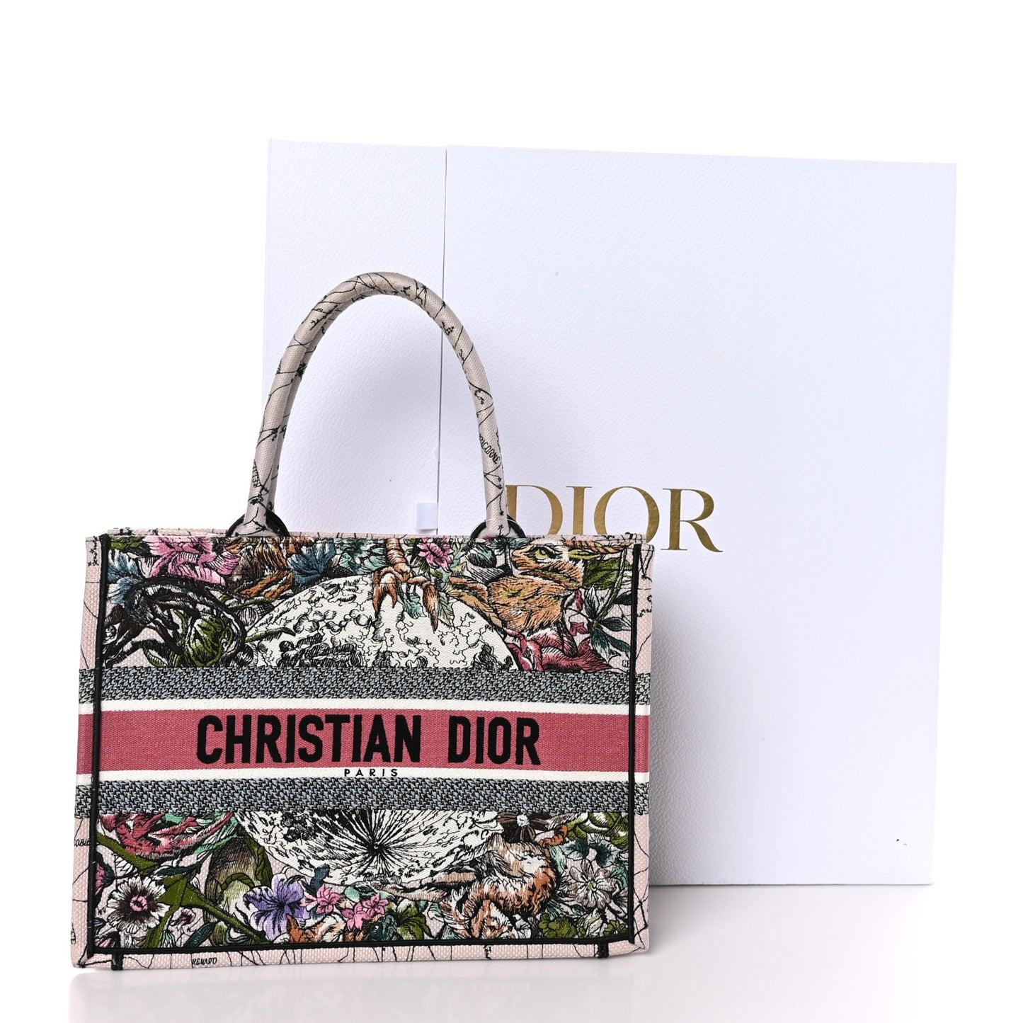 Canvas Embroidered Medium Zodiac Book Tote Latte Multicolor