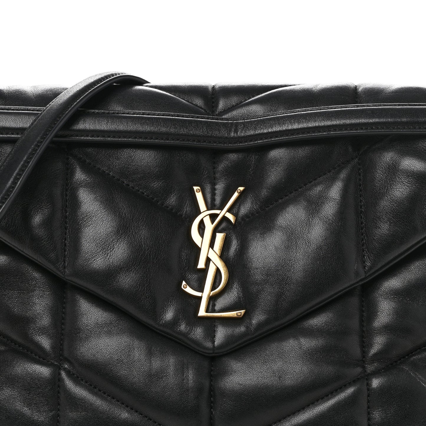 Lambskin Quilted Medium Loulou Puffer Monogram Chain Satchel Black