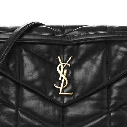Saint Laurent Lambskin Quilted Medium Loulou Puffer Monogram Chain Satchel Black 8 of 13