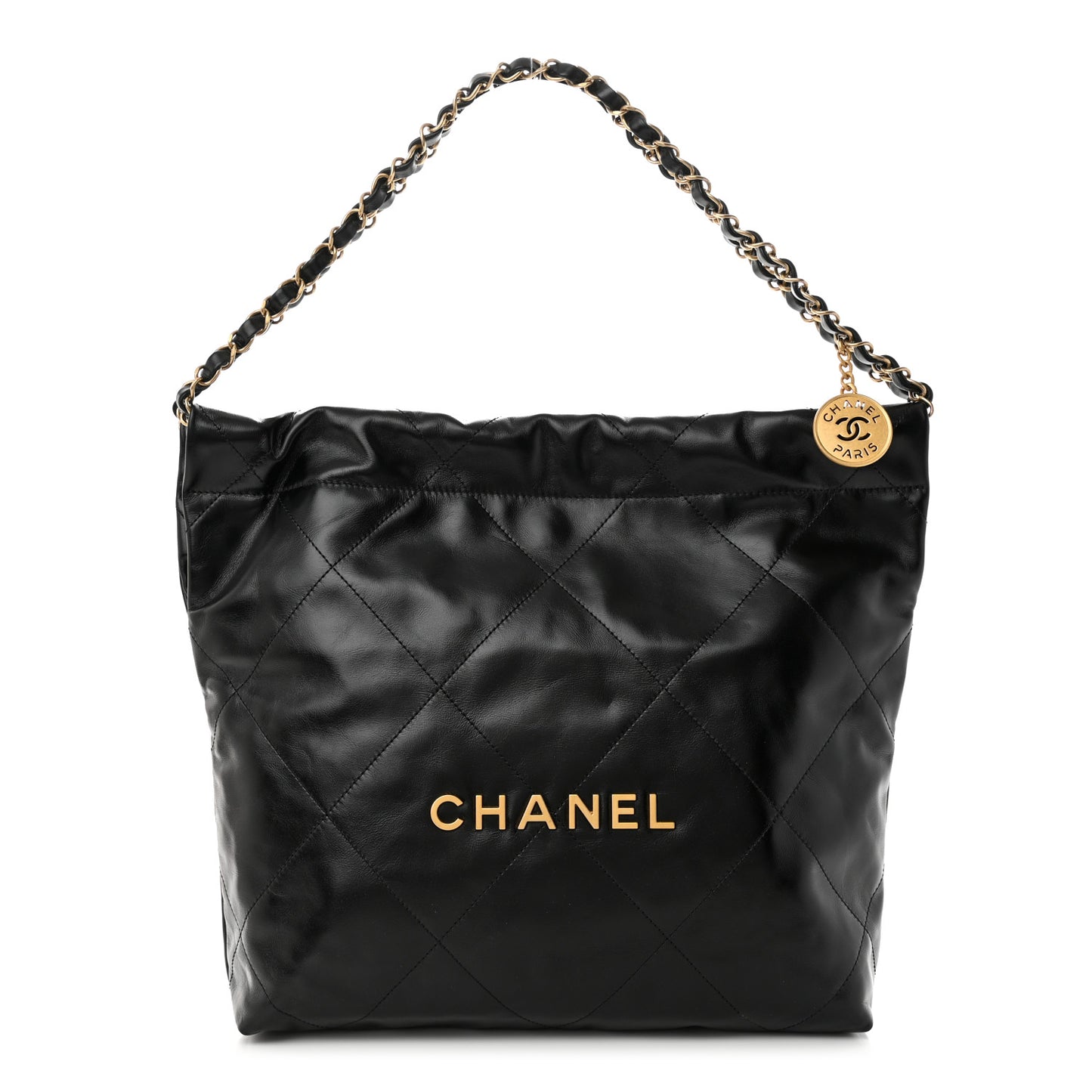 Shiny Calfskin Quilted Small Chanel 22 Black