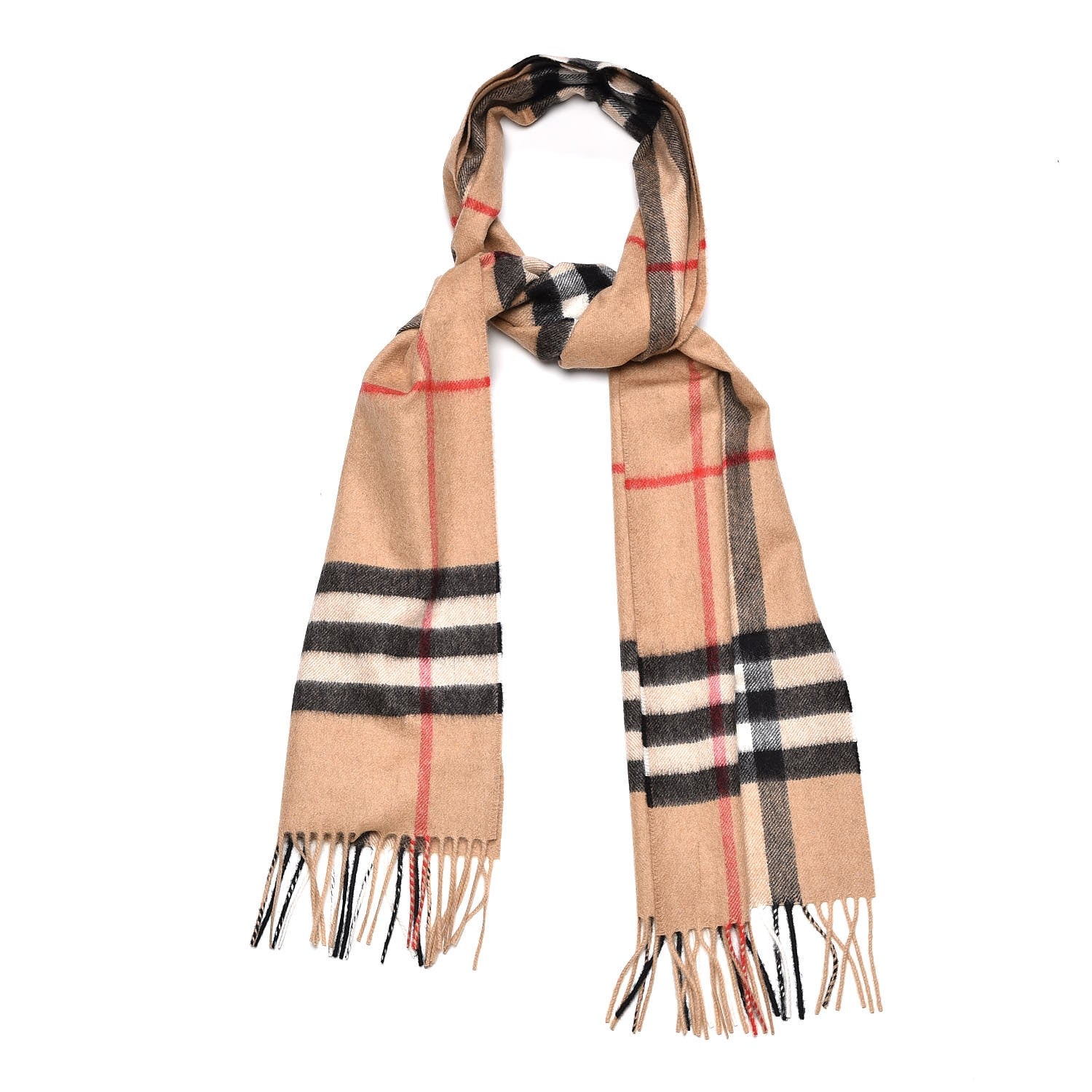 Burberry Cashmere Giant Check Fringe Scarf Camel 1 of 6