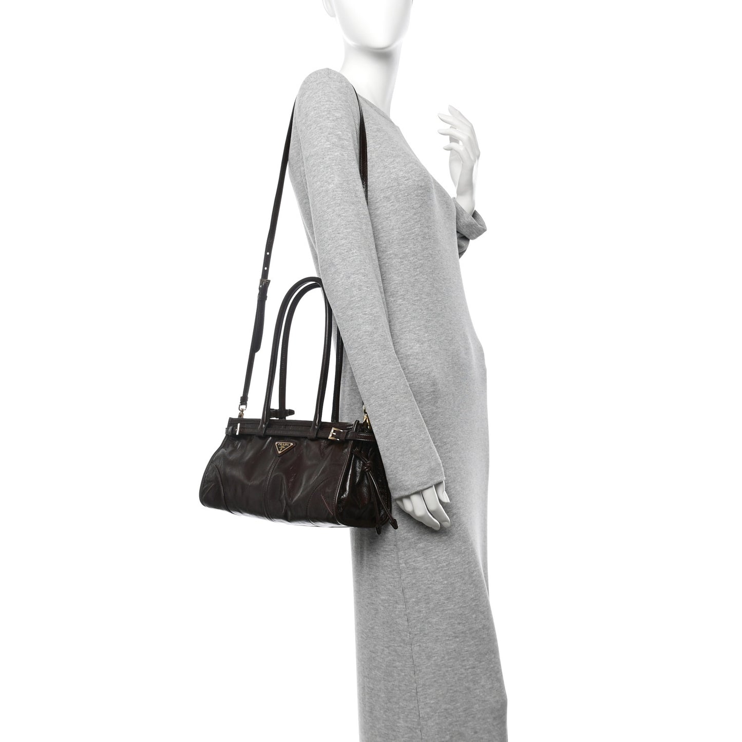 Glossy Calfskin Triangle Medium Bonnie Shoulder Bag Dark Brown