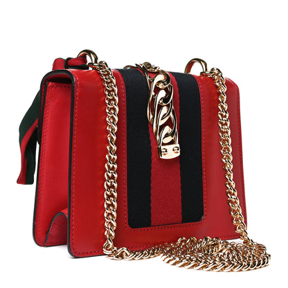 Gucci Calfskin Mini Sylvie Chain Shoulder Bag Hibiscus Red 2 of 14
