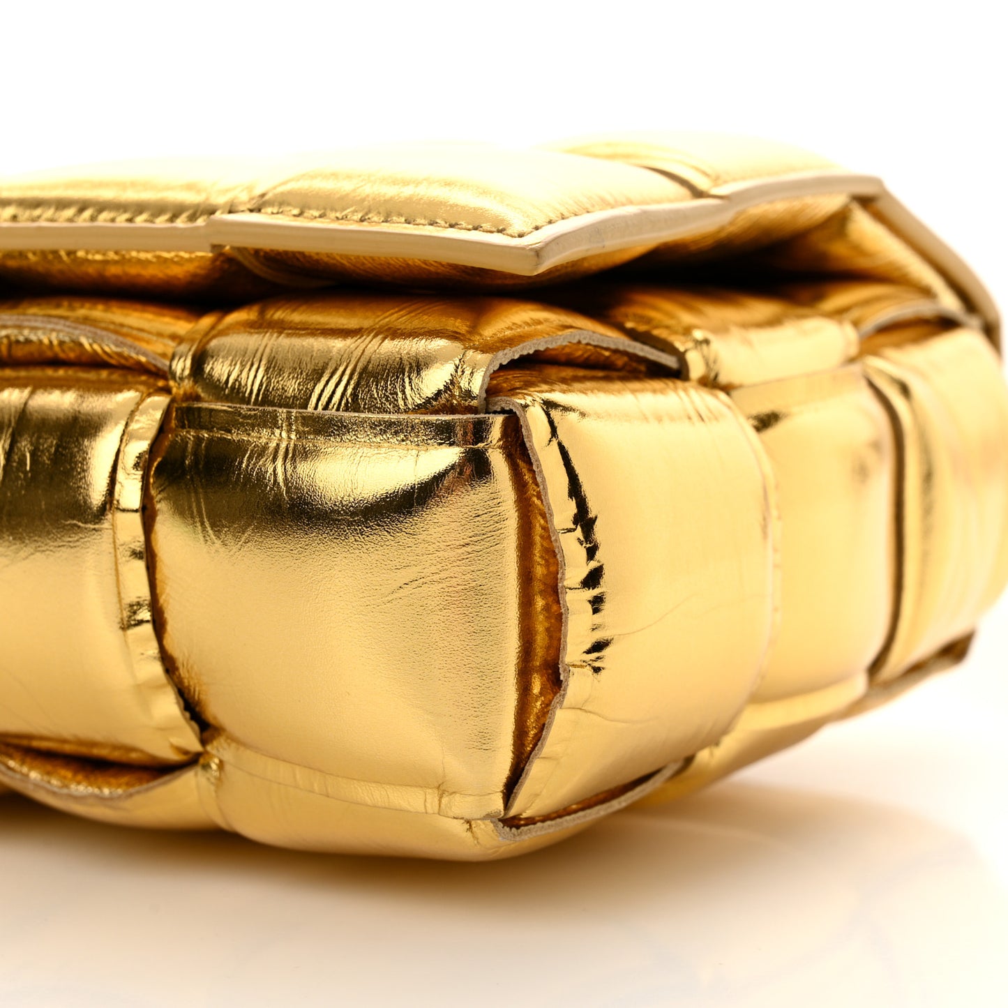 Mirror Lambskin Maxi Intreccio Padded Cassette Crossbody Bag Gold