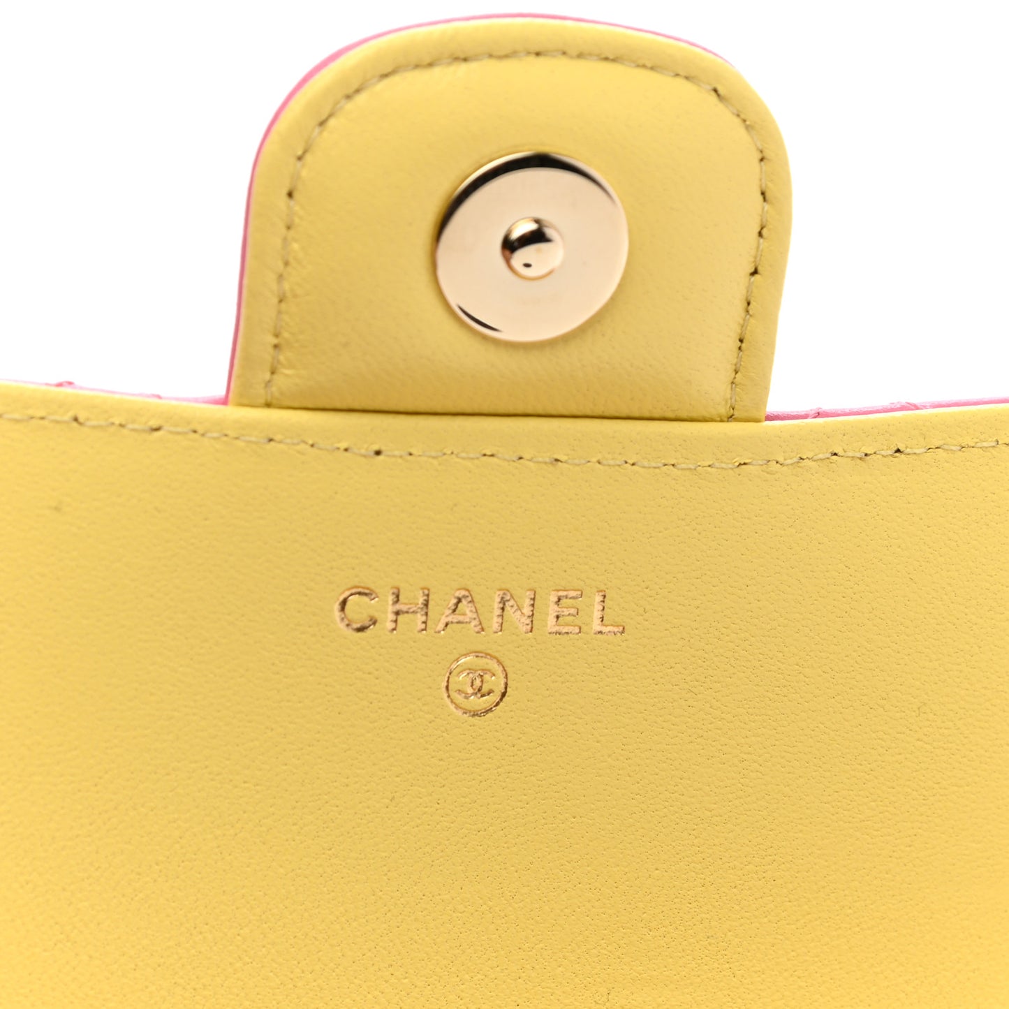 Lambskin Quilted Glasses Case With Chain Pink Yellow