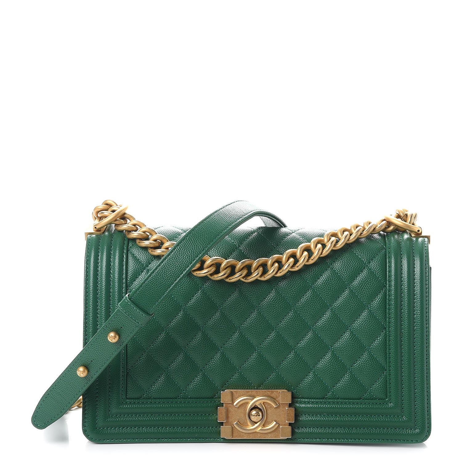 Chanel Caviar Quilted Medium Boy Flap Green 1 of 9