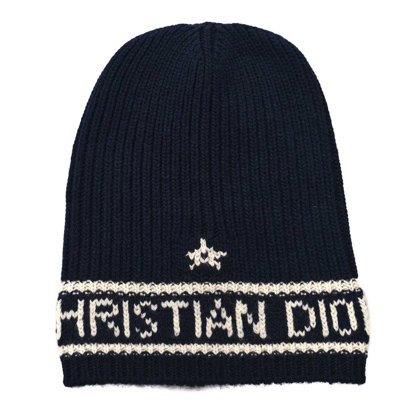 Cashmere Wool D-White Beanie Navy Blue White