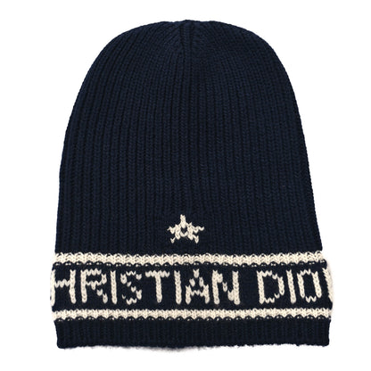 Christian Dior Cashmere Wool D-White Beanie Navy Blue White 1 of 5