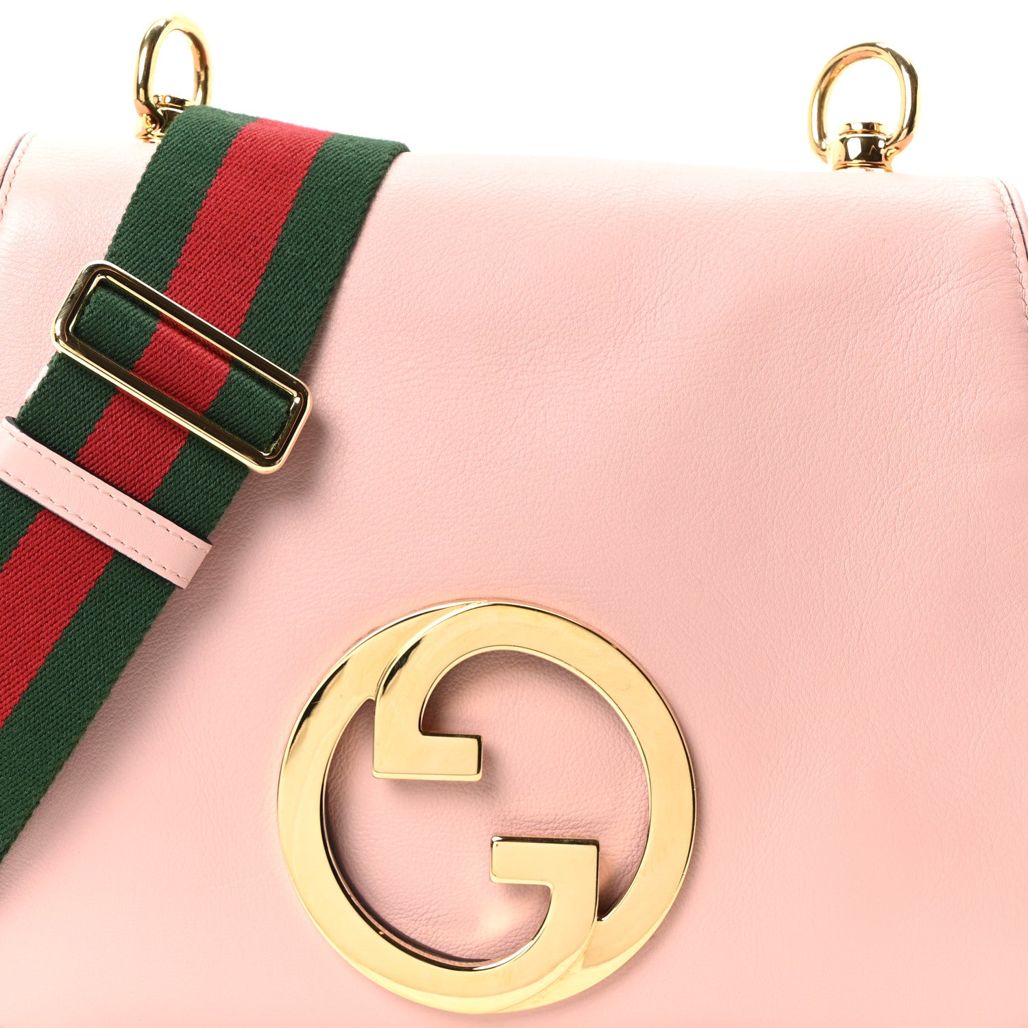 Gucci Roxy Calfskin Web Medium Blondie Top Handle Shoulder Flap Bag Powder Pink 8 of 10