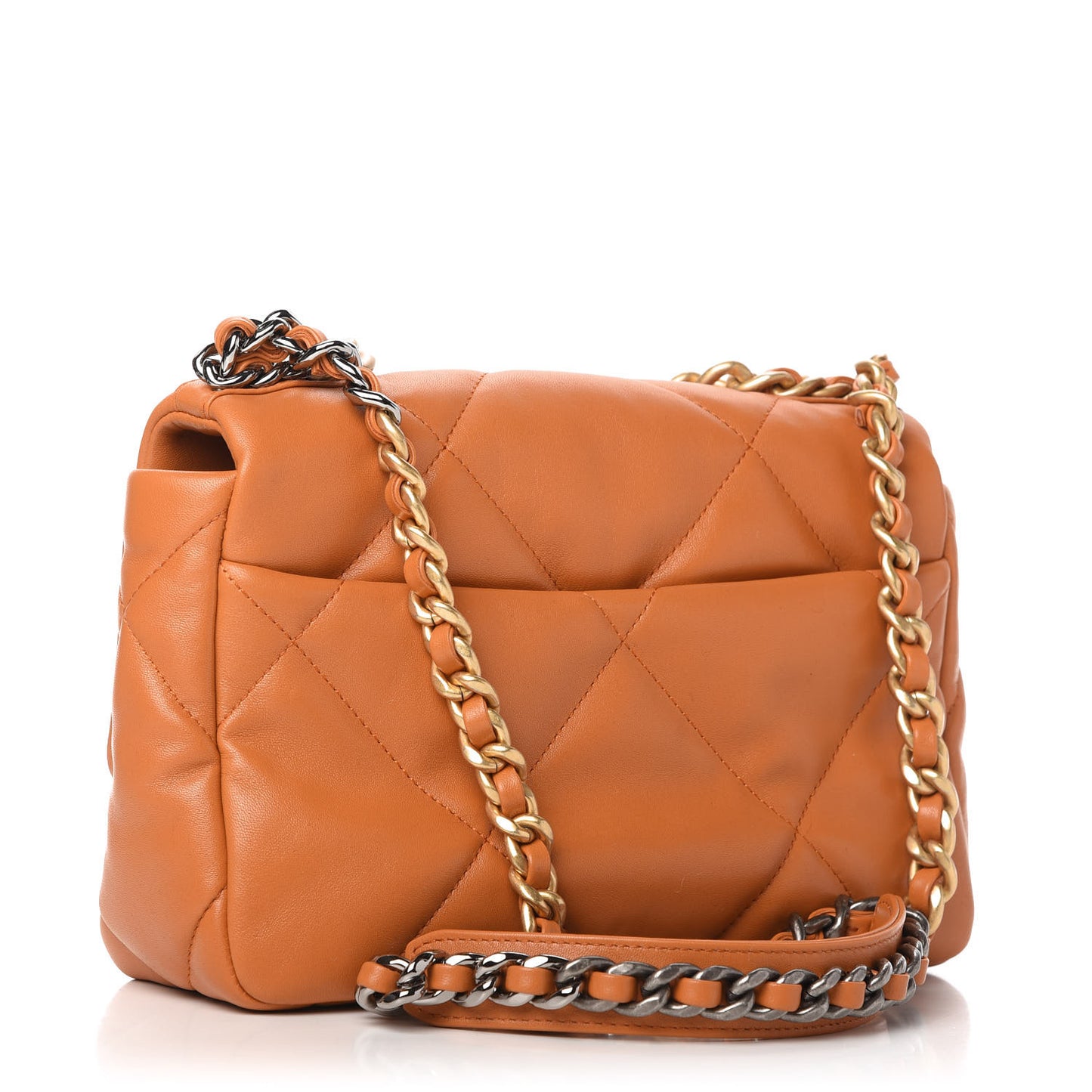 Lambskin Quilted Medium Chanel 19 Flap Light Brown