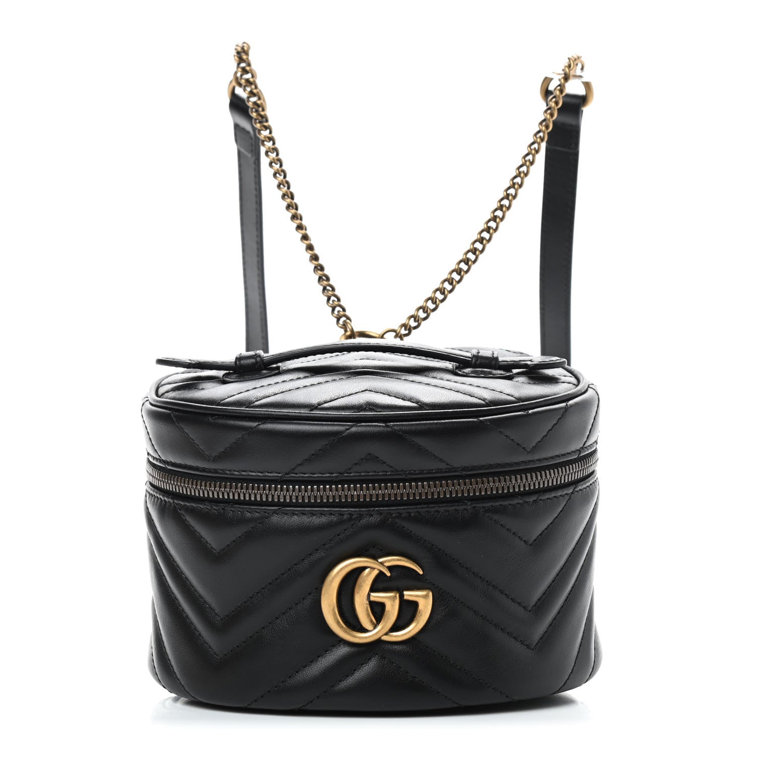 Gucci Calfskin Matelasse Mini GG Marmont Round Backpack Black 1 of 8