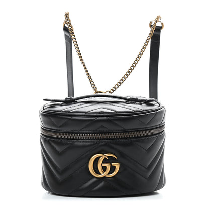 Gucci Calfskin Matelasse Mini GG Marmont Round Backpack Black 1 of 8