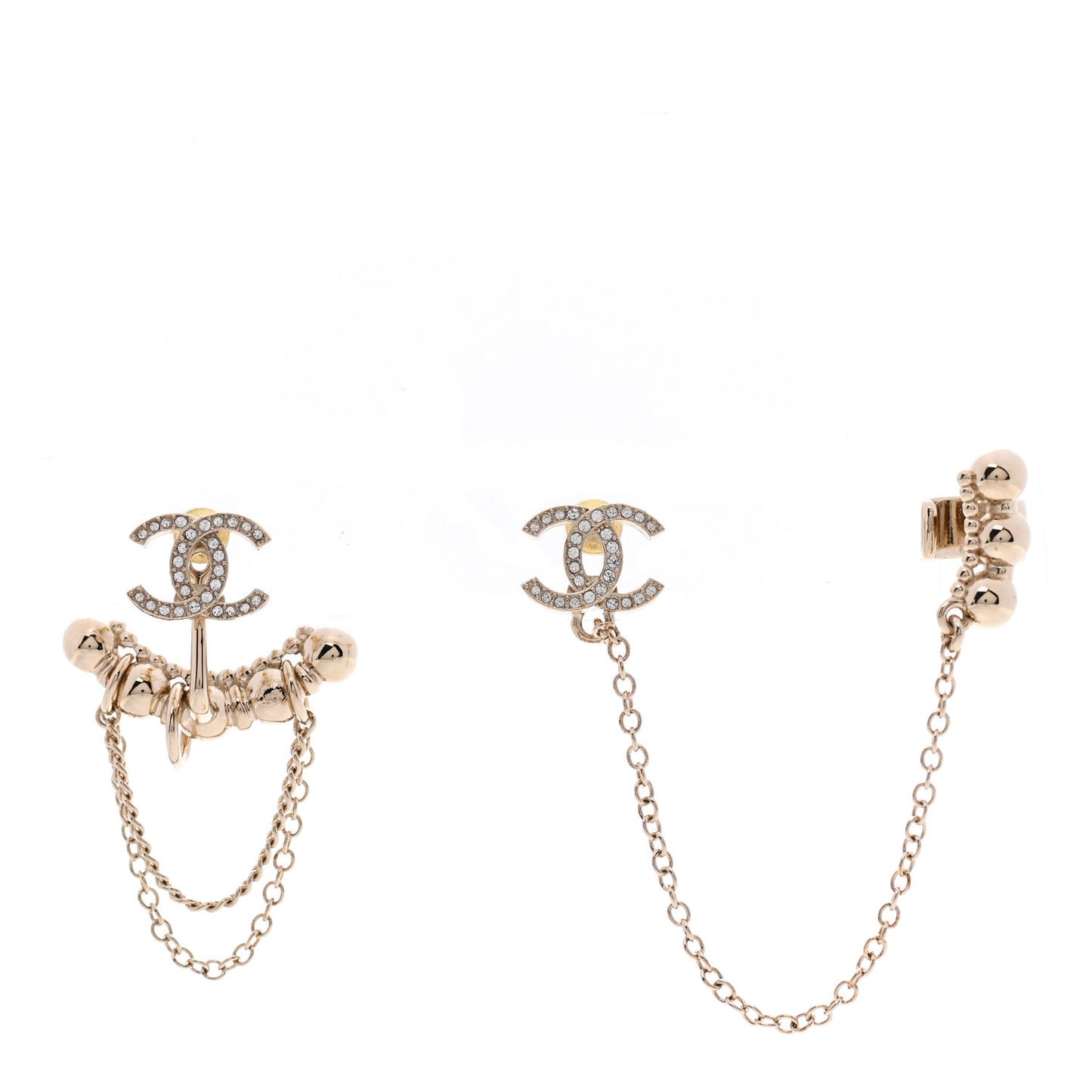 Metal Crystal CC Chain Cuff Earrings Gold