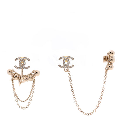 Chanel Metal Crystal CC Chain Cuff Earrings Gold 1 of 4