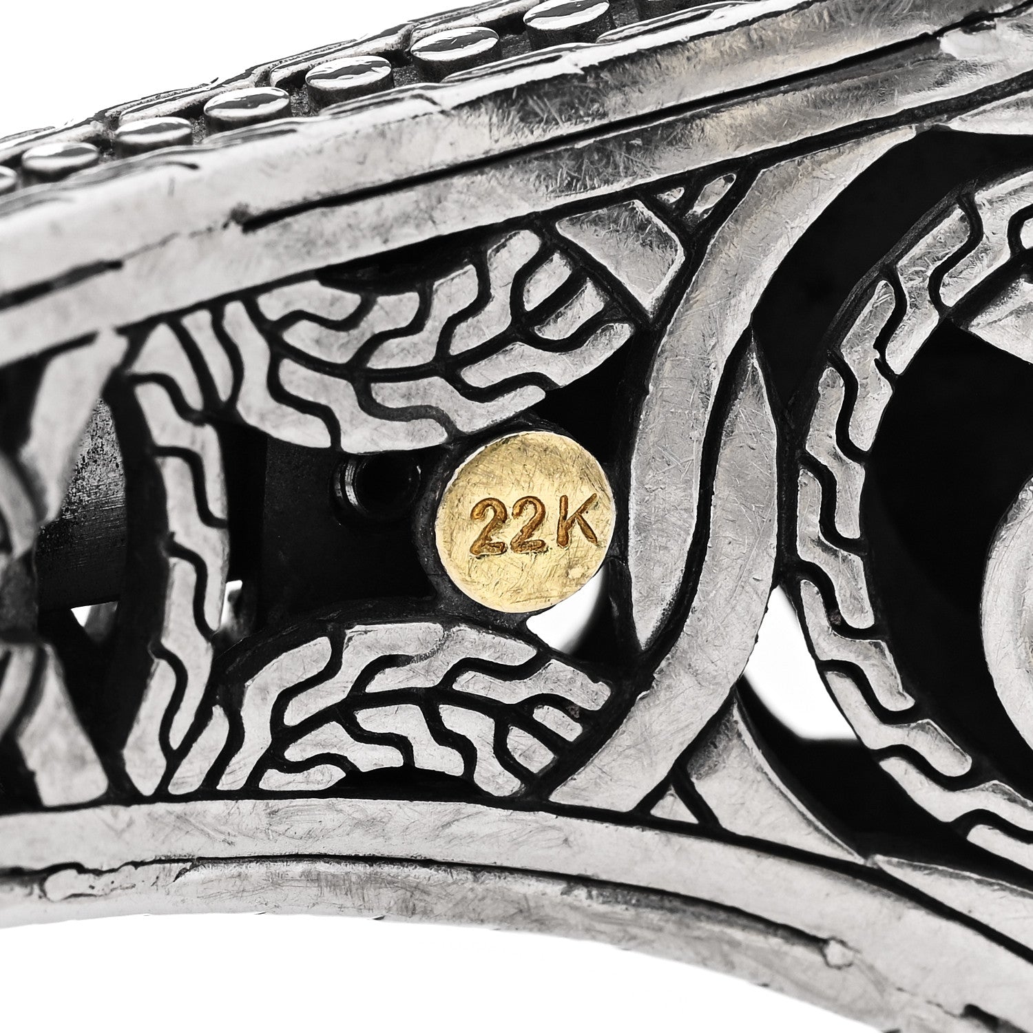 John Hardy Sterling Silver 22K Yellow Gold Hammered Dot Cuff Bracelet 3 of 4