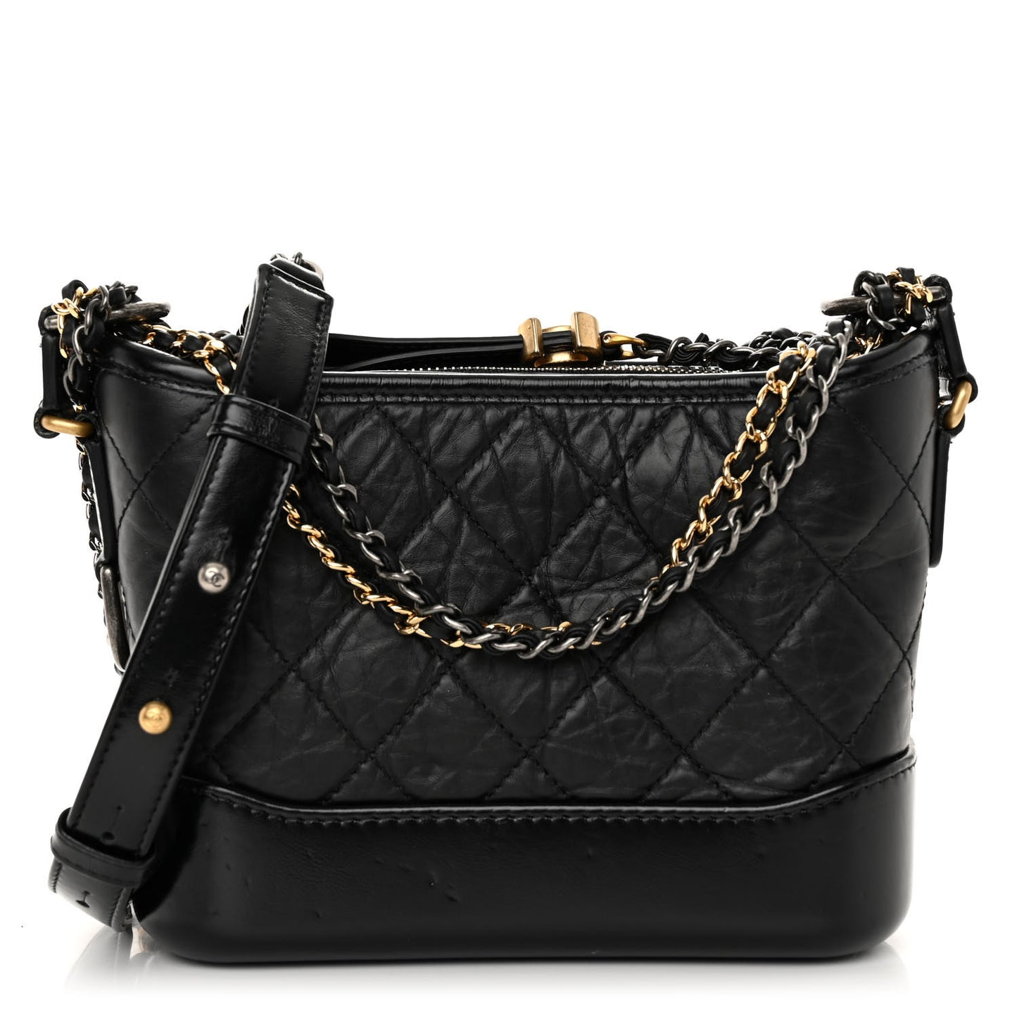Aged Calfskin Quilted Small Gabrielle Hobo Black