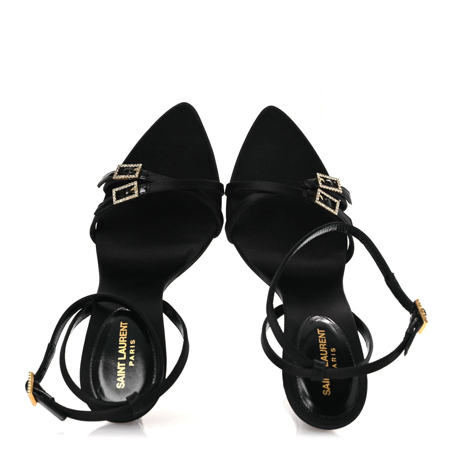 Saint Laurent Calfskin Satin Crystal Gippy 110 Sandals 36 Black 2 of 12