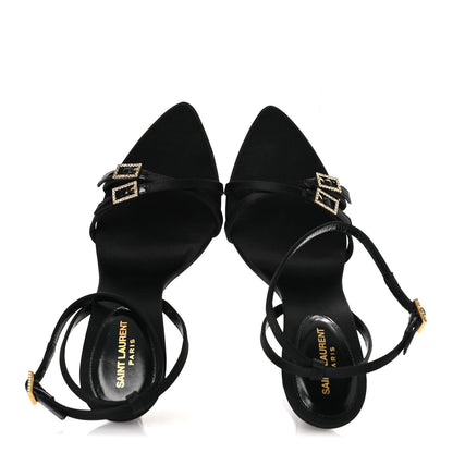 Saint Laurent Calfskin Satin Crystal Gippy 110 Sandals 36 Black 2 of 12