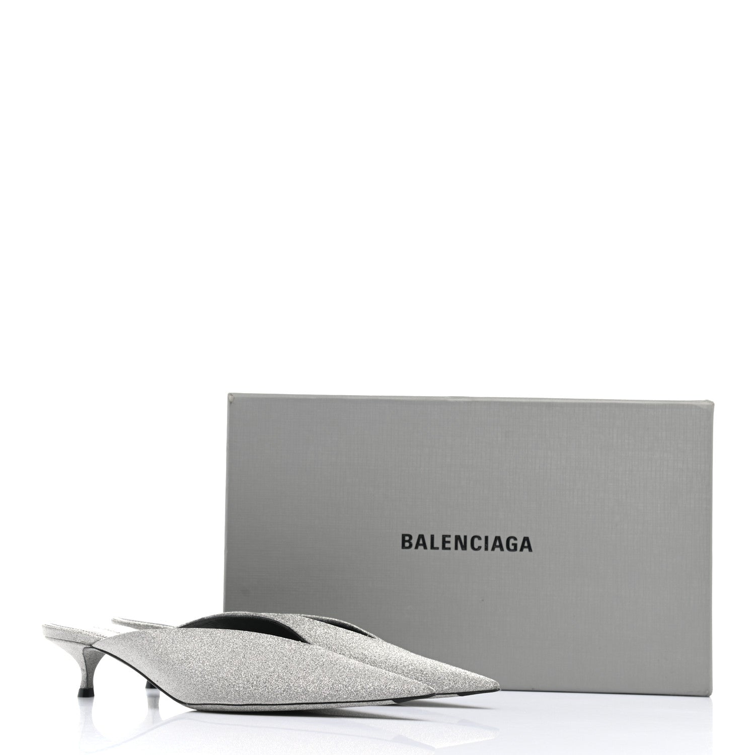 Balenciaga Glitter Calfskin Pointed Toe Knife 40mm Mules 37 Silver Black 9 of 9