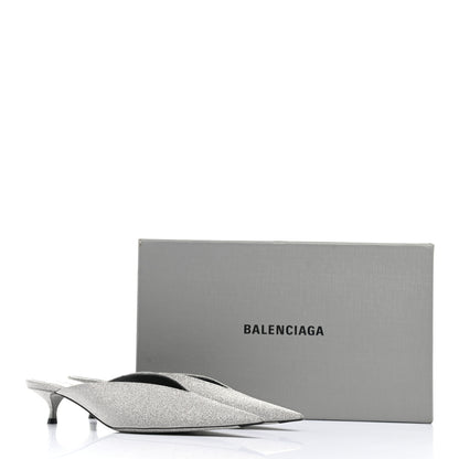 Balenciaga Glitter Calfskin Pointed Toe Knife 40mm Mules 37 Silver Black 9 of 9