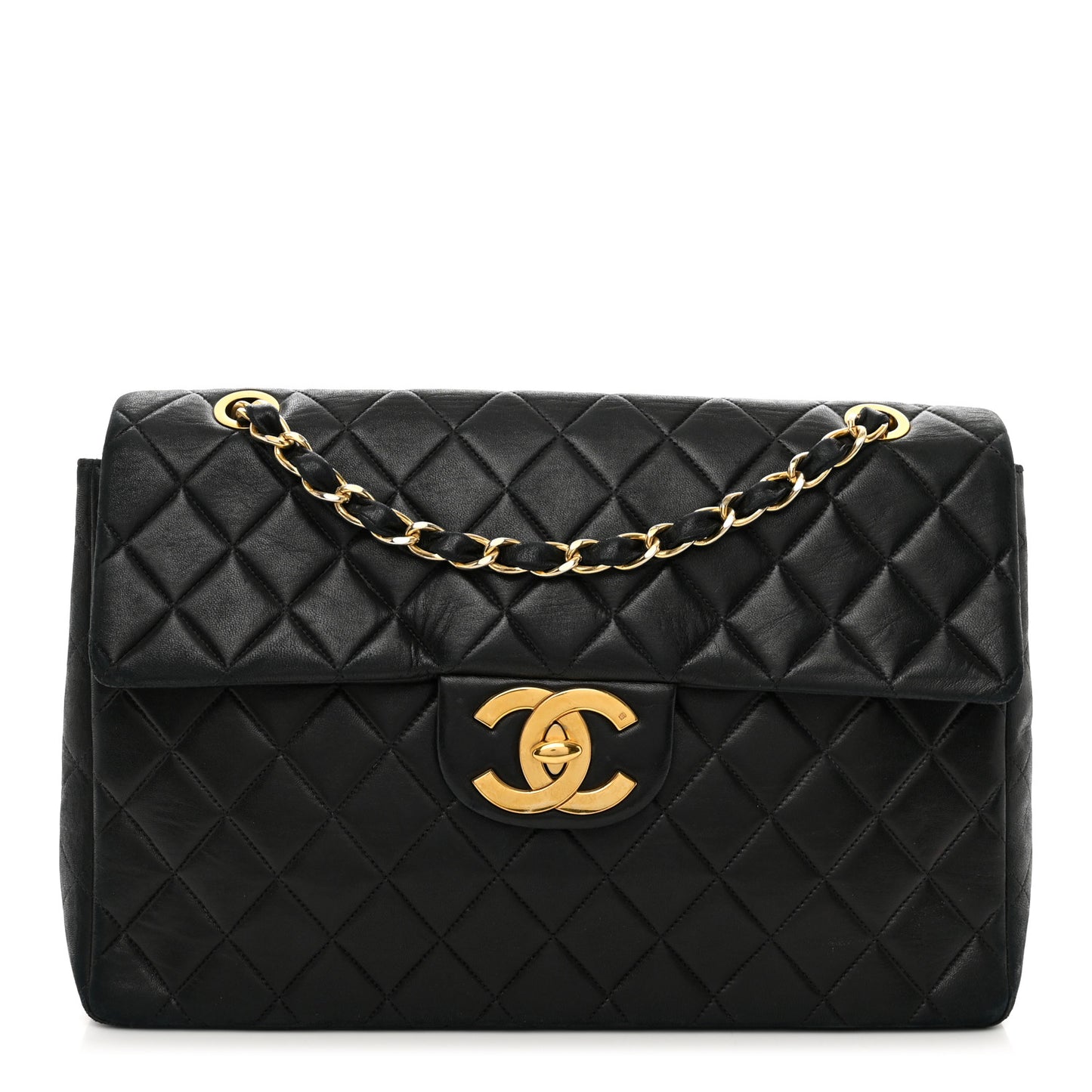 Lambskin Quilted XL Jumbo Single Flap Black