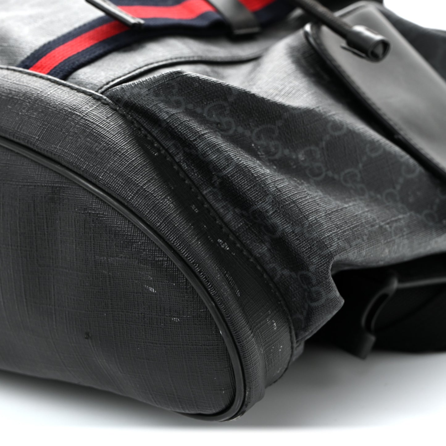 Soft GG Supreme Monogram Calfskin Web Double Buckle Backpack Black