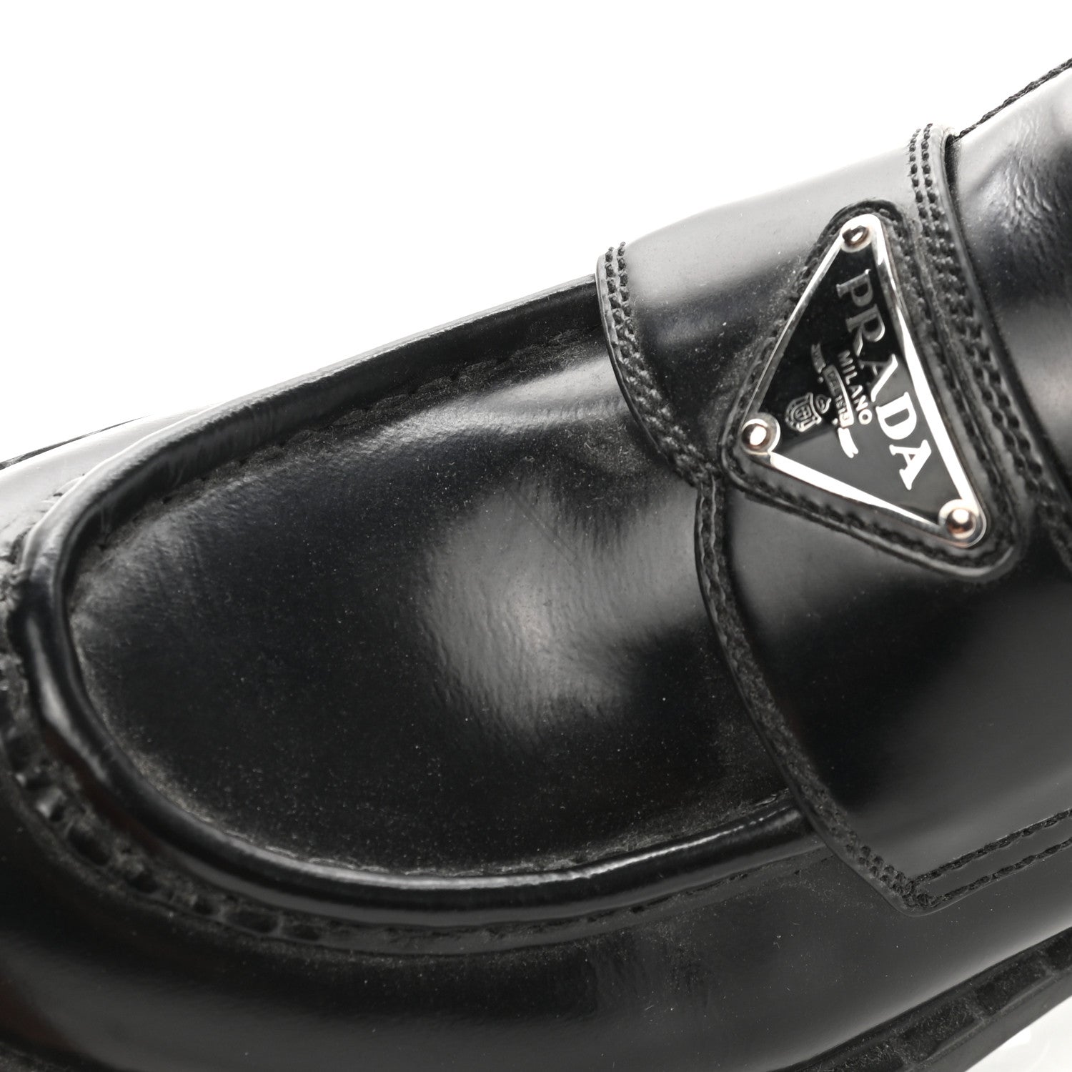 Prada Spazzolato Metal Triangle Logo 50mm Loafers 38 Black 9 of 12