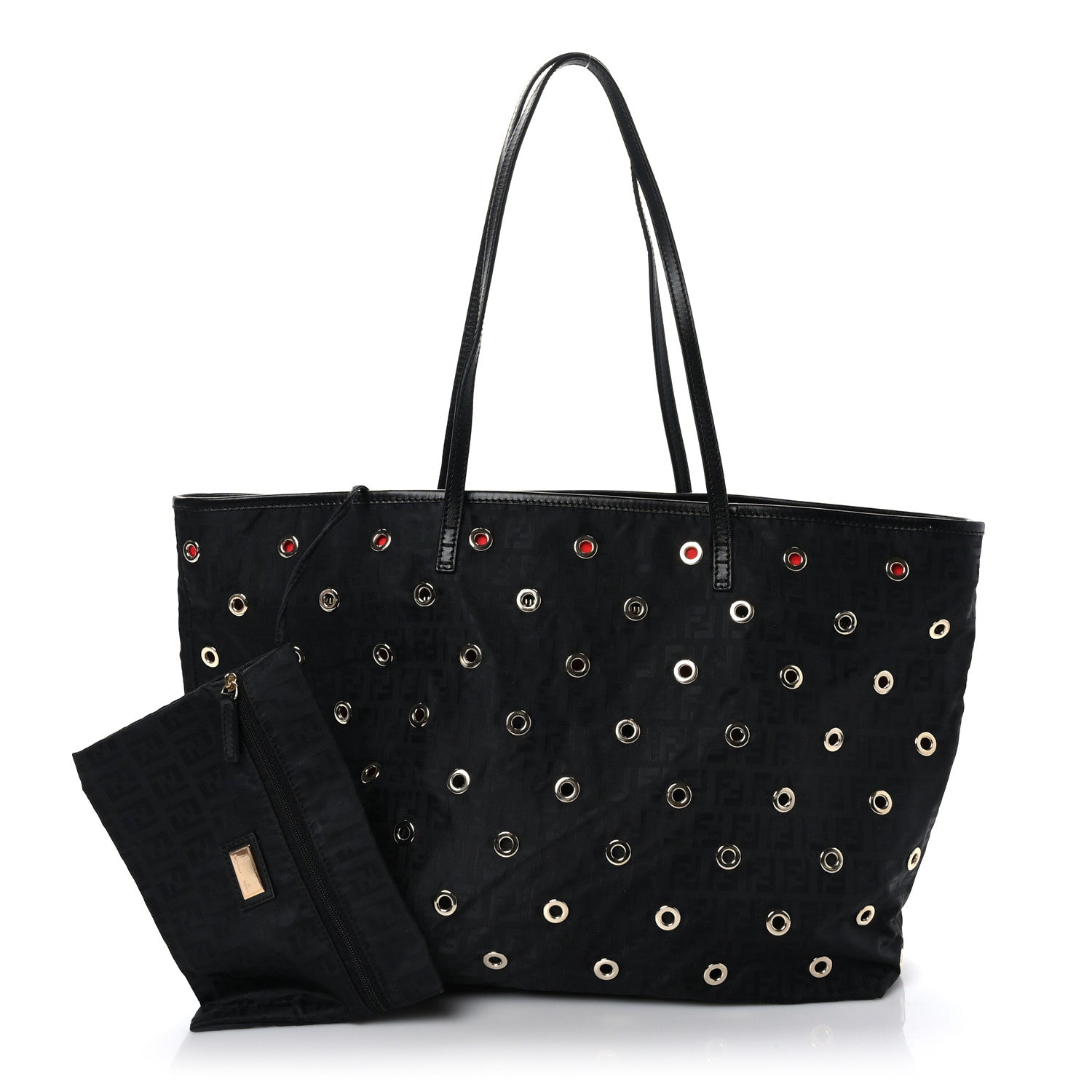 Fendi Nylon Zucca Grommet Medium Roll Tote Black 3 of 10