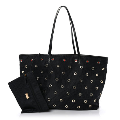 Fendi Nylon Zucca Grommet Medium Roll Tote Black 3 of 10
